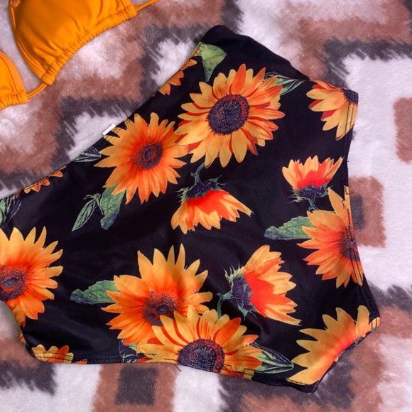 Orange Sunflower Tummy Control Two piece Bikini Bathing suit - Picture 8 of 15